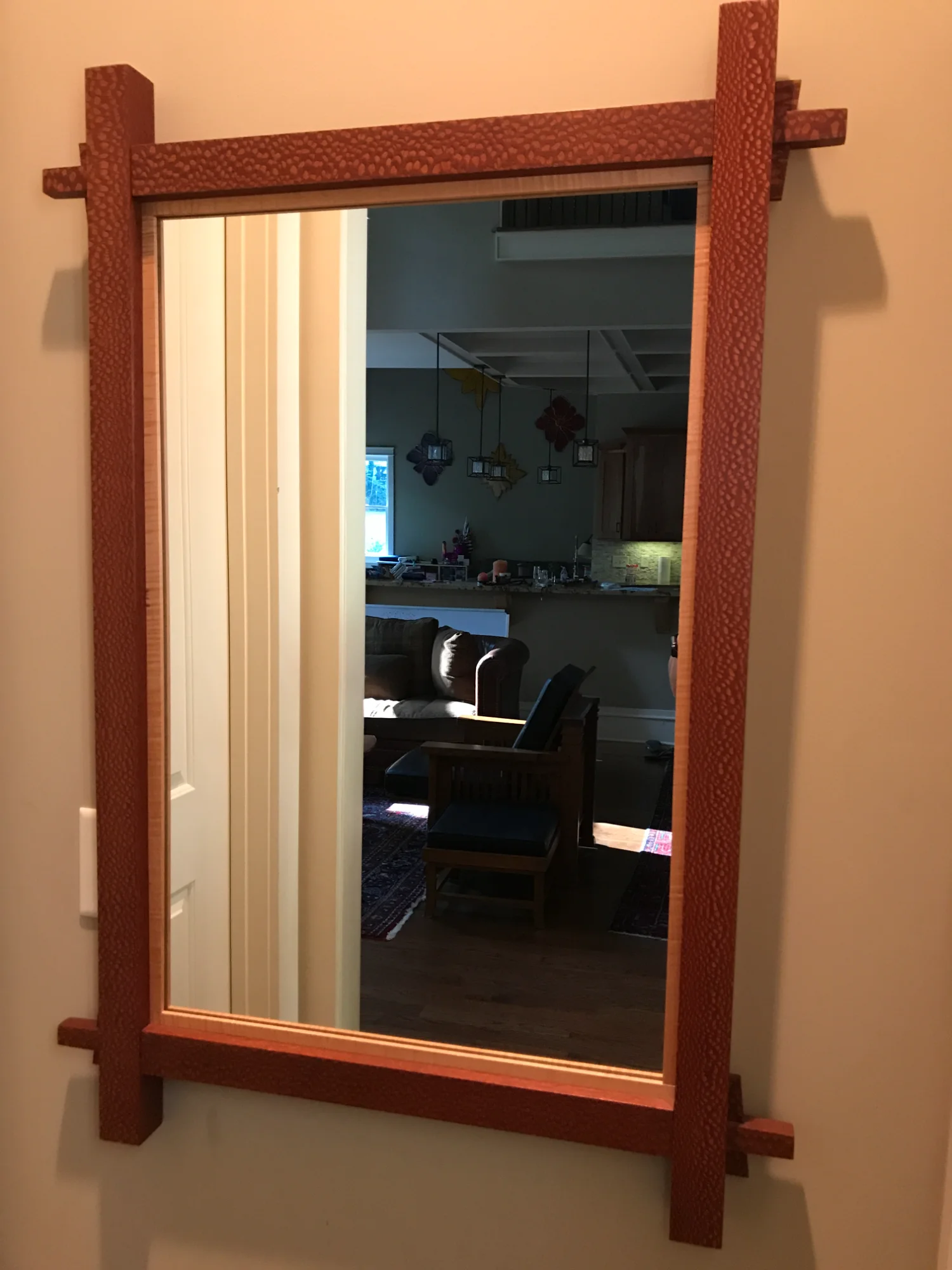 Large craftsman mirror with through-tenon joinery