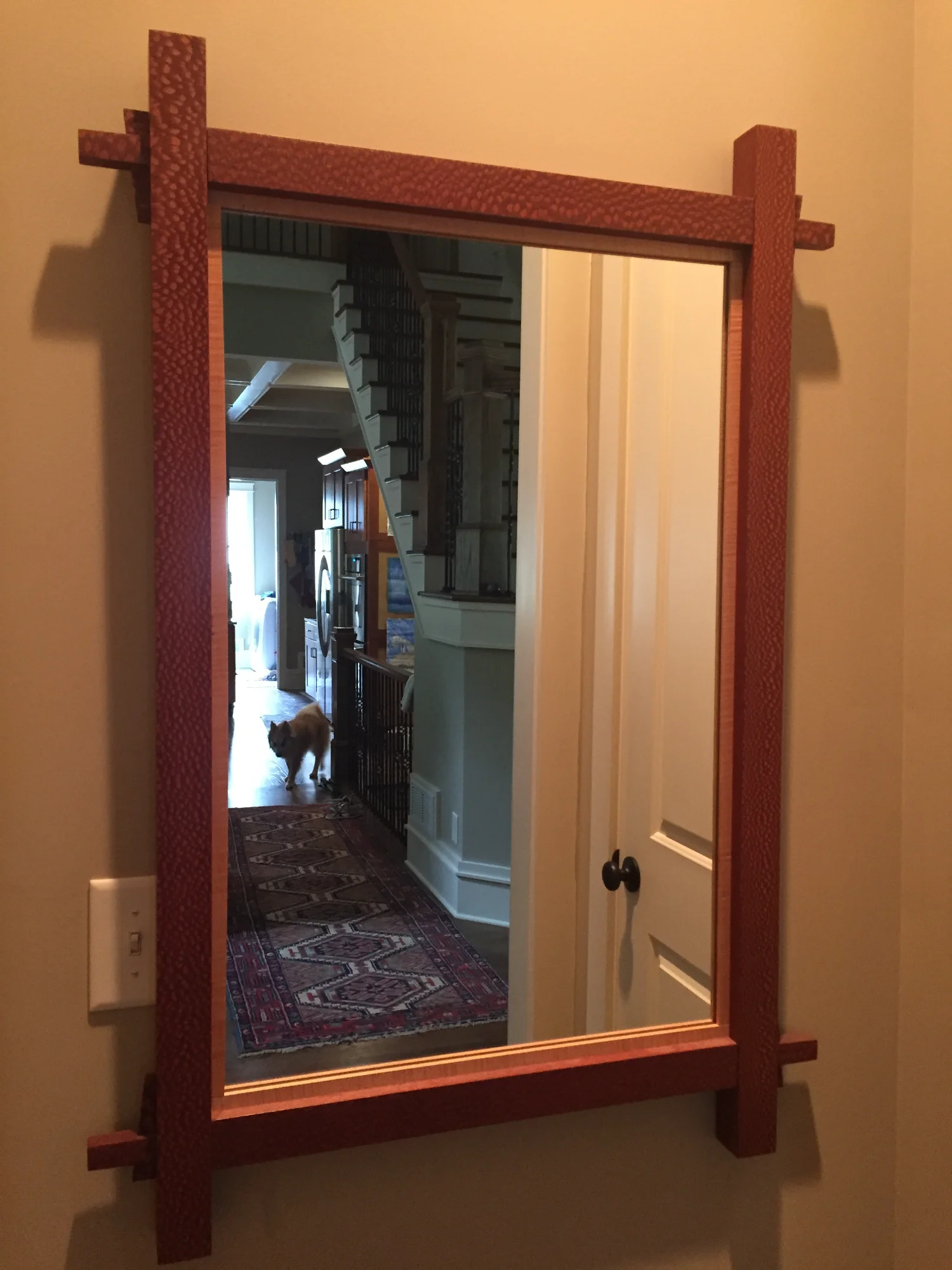 Craftsman mirror with hammered copper frame